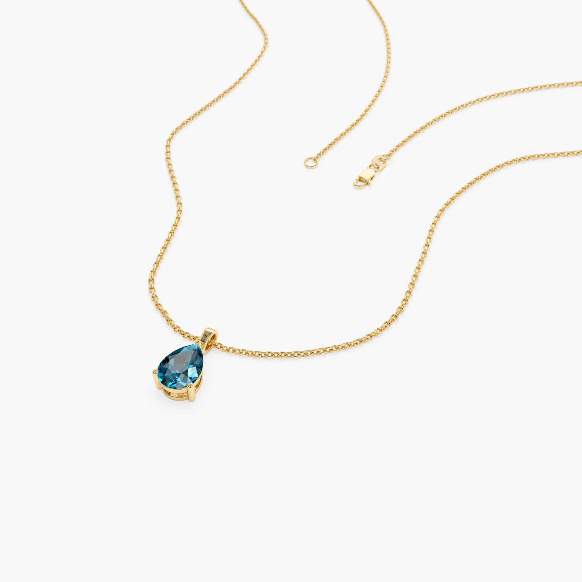 14k Pear Shape London Blue Topaz Solitaire Necklace - Image 7