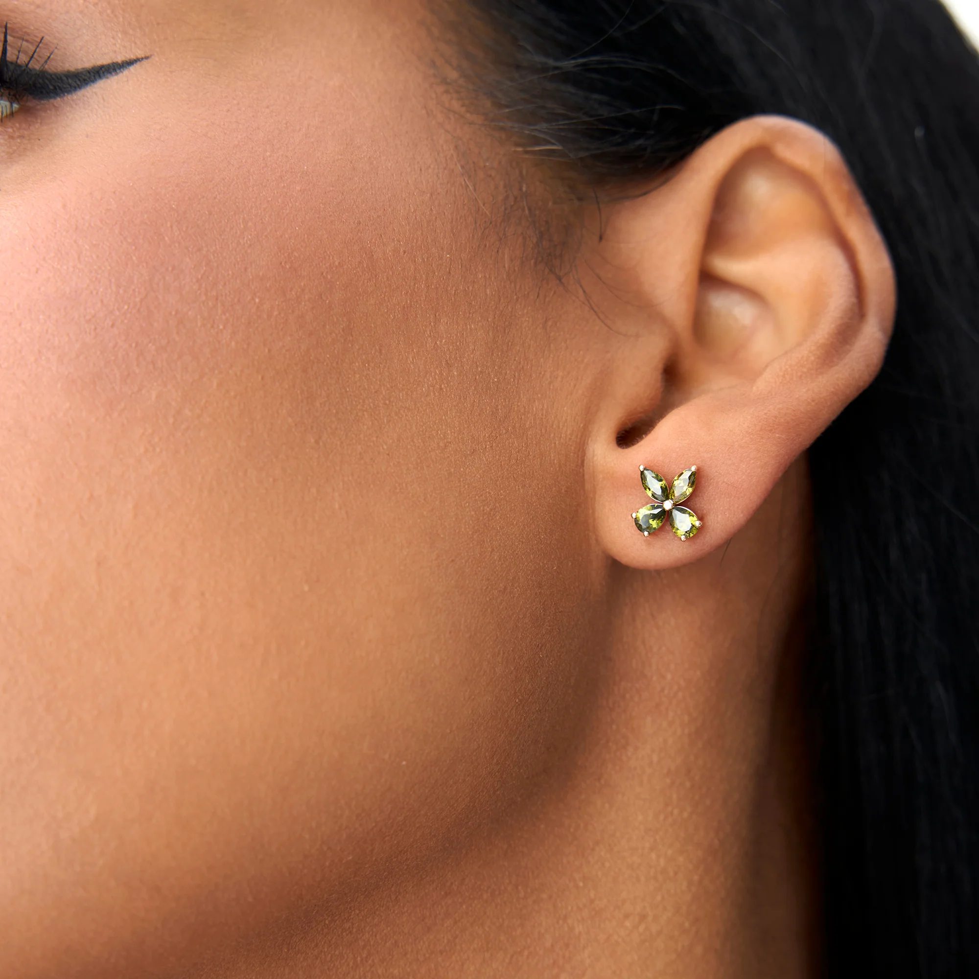 14K Peridot Butterfly Stud Earrings - Image 2