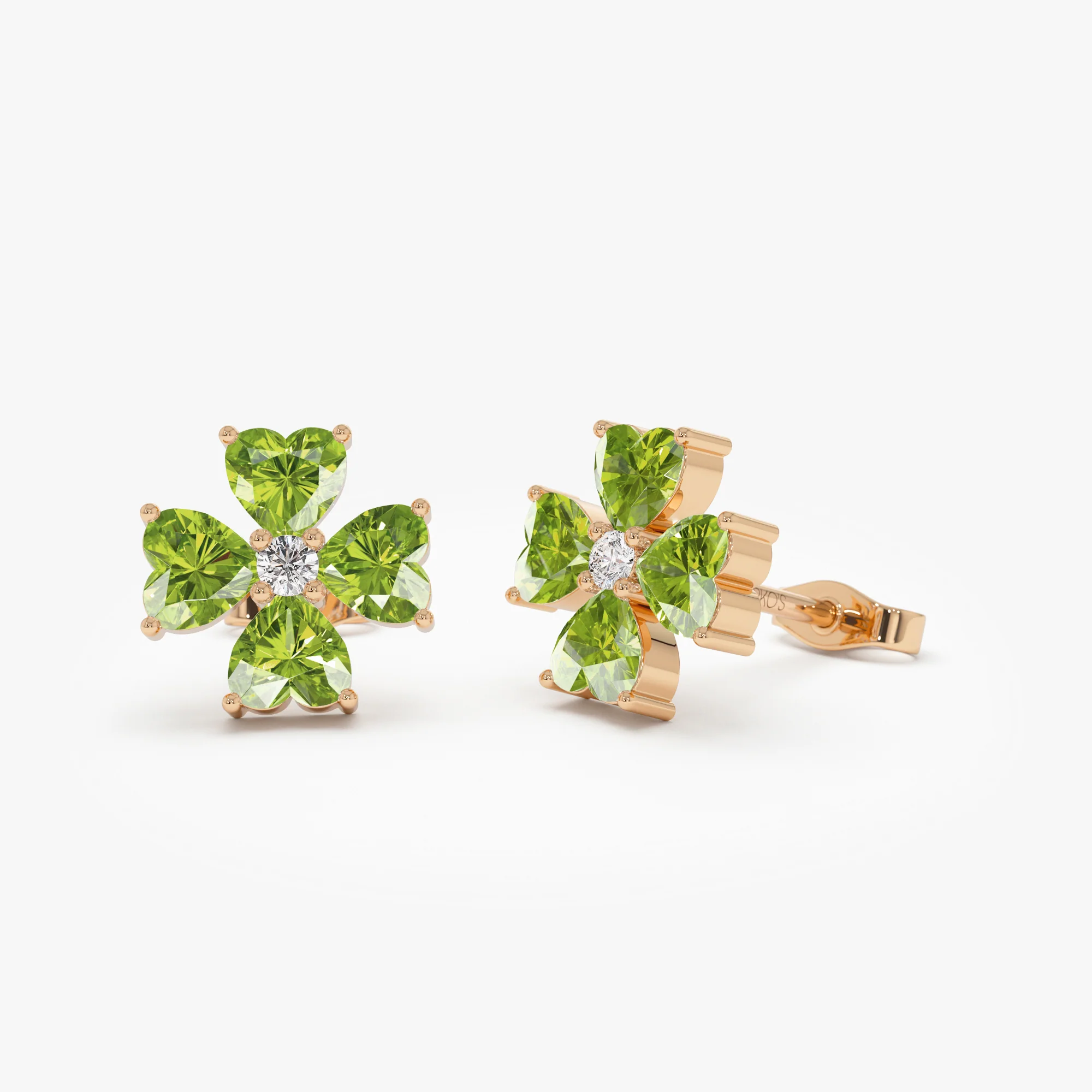 14k Peridot Four Leaf Clover Studs - Image 3