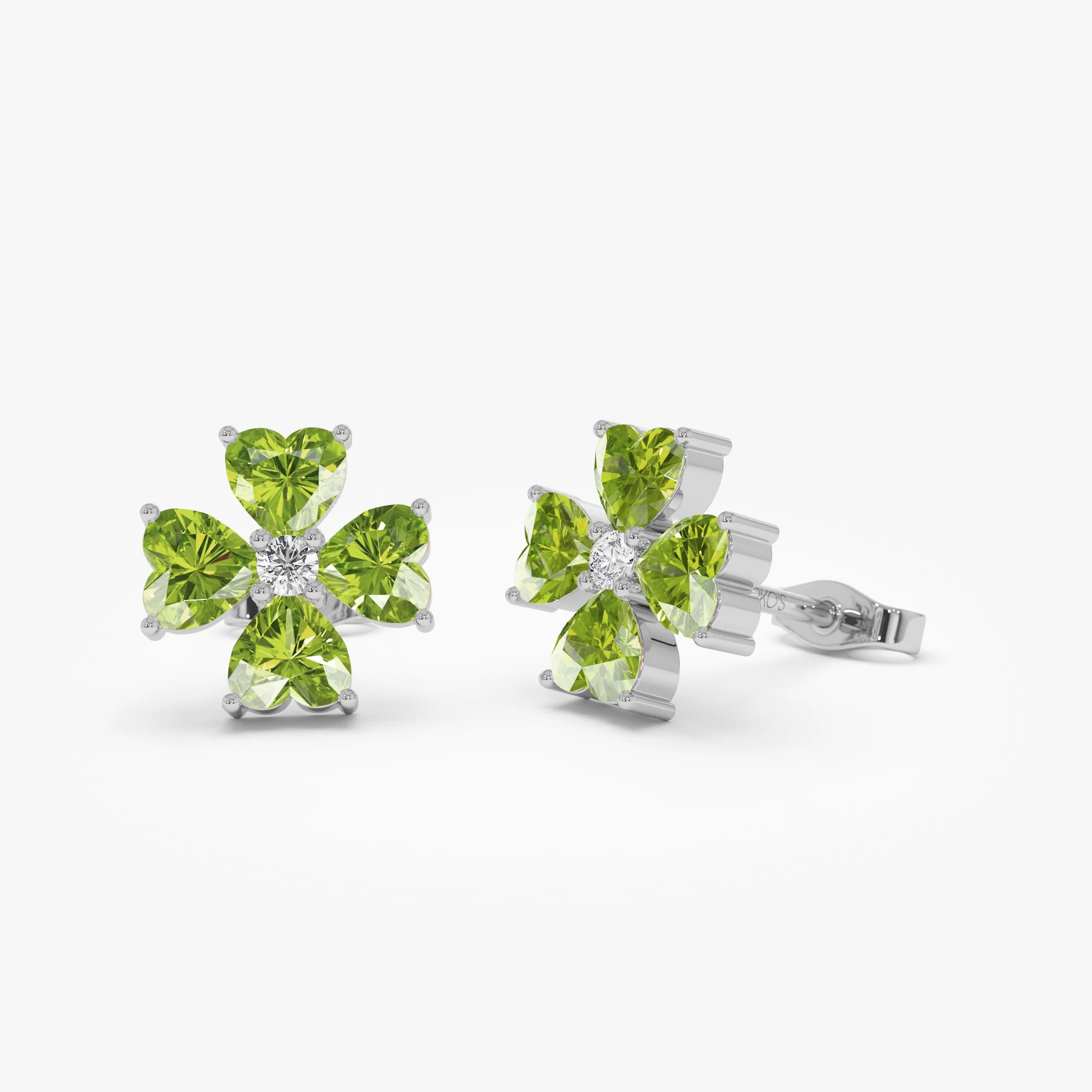 14k Peridot Four Leaf Clover Studs - Image 4
