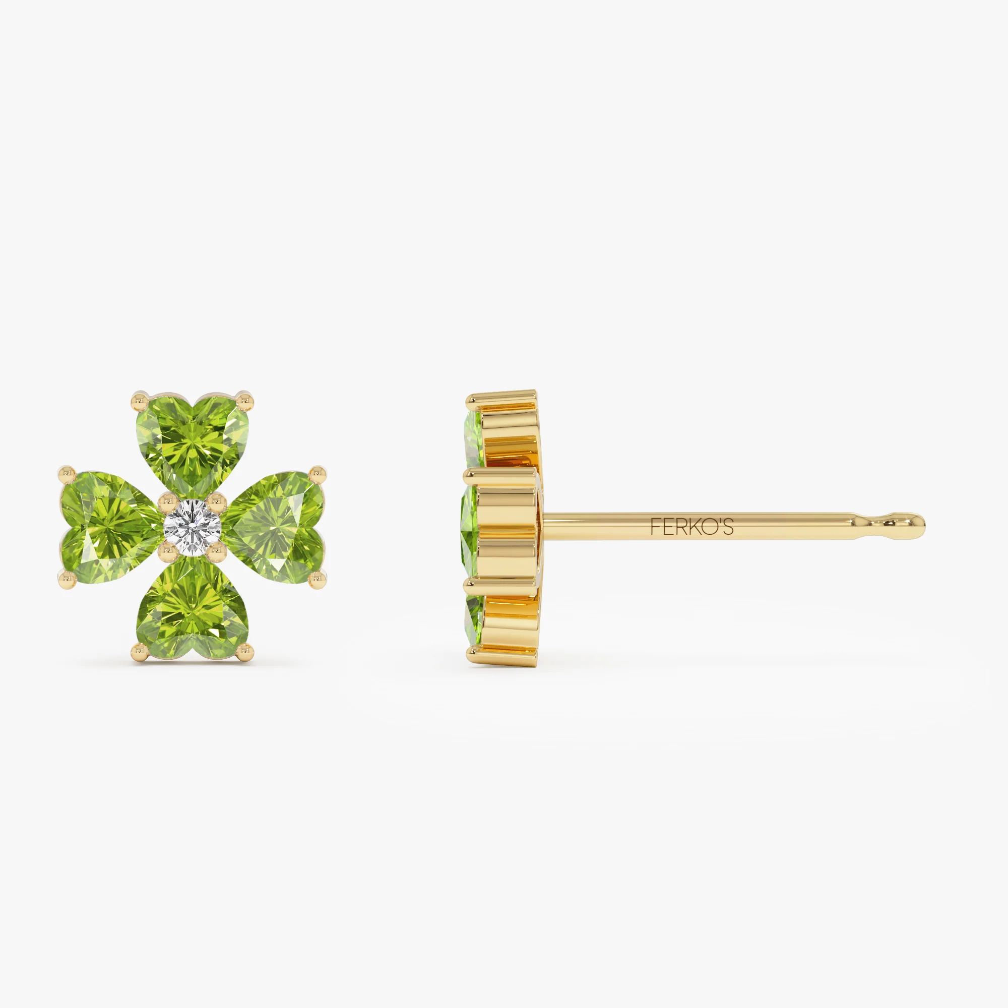 14k Peridot Four Leaf Clover Studs - Image 5