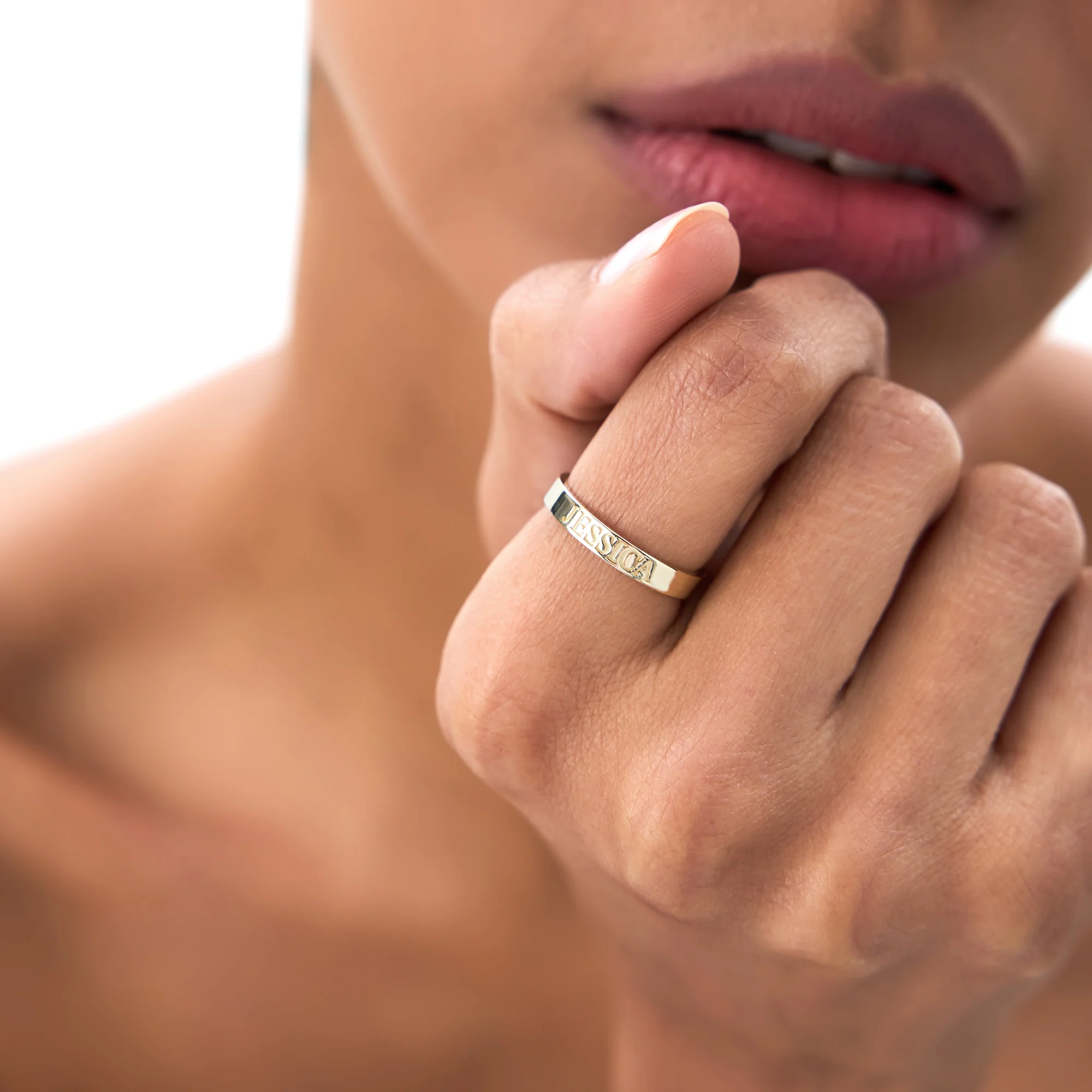 14k Gold Custom Name Engraved Band Ring - Image 2