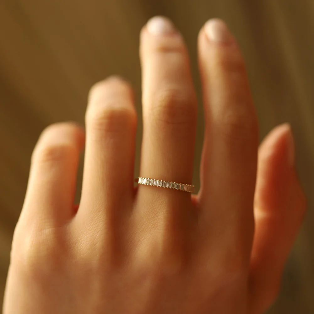 14k Petite Baguette Diamond Wedding Band - Image 5