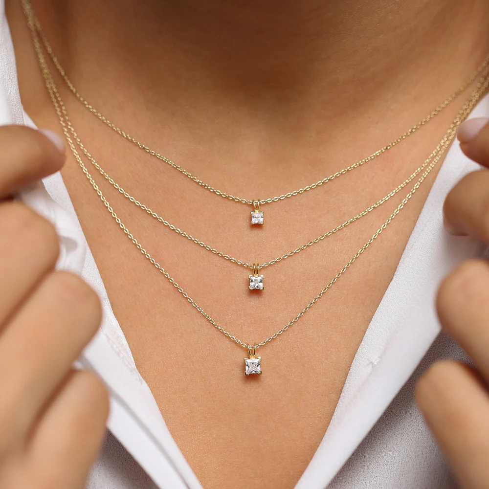14k Princess-Cut Diamond Solitaire Pendant - Image 2