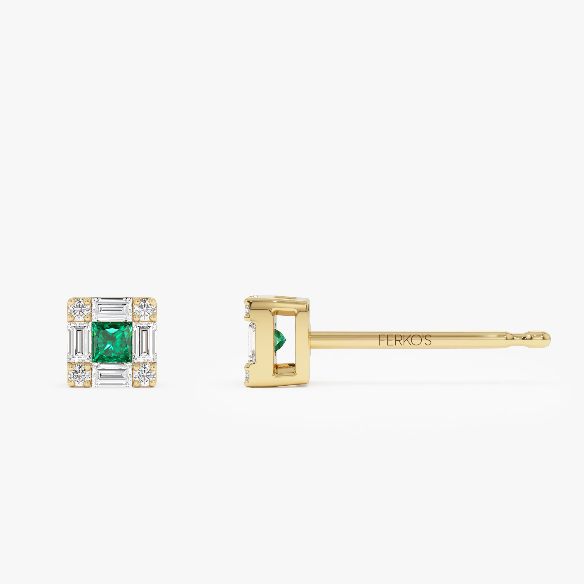14K Princess-Cut Emerald Stud Earrings with Diamond Halo - Image 7