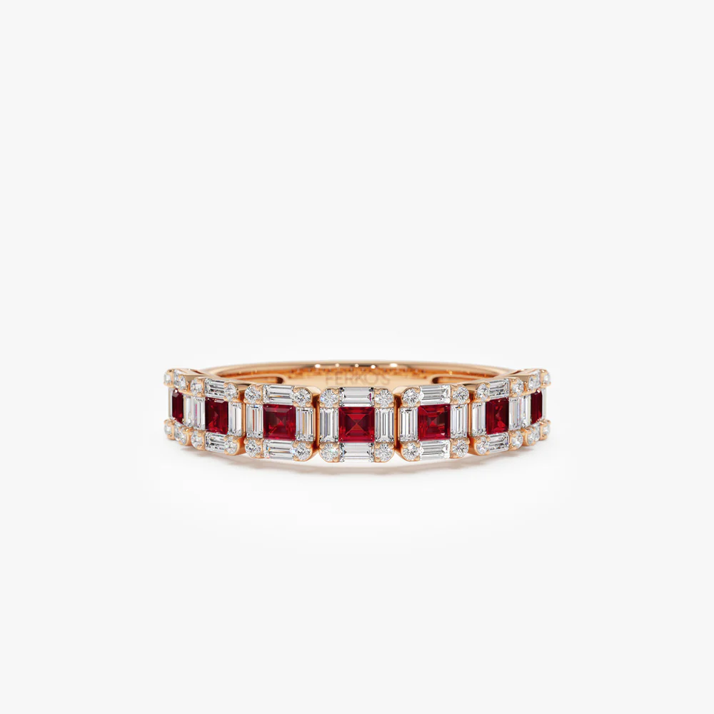 14k Princess Cut Ruby W/ Baguette and Round Diamond Ring - Image 6