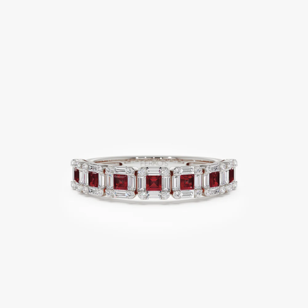 14k Princess Cut Ruby W/ Baguette and Round Diamond Ring - Image 7
