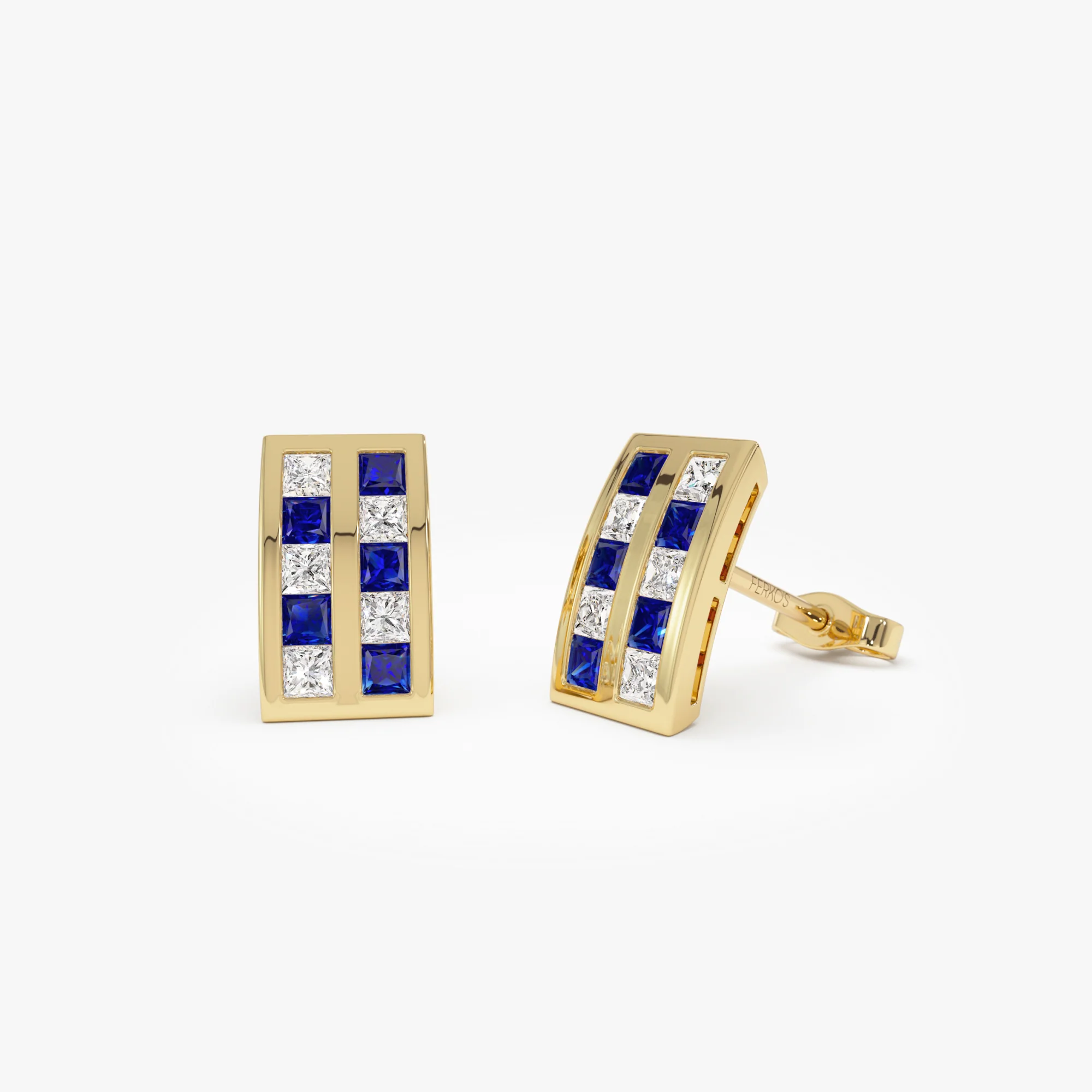14k Princess Cut Sapphire and Diamond Stud Earrings