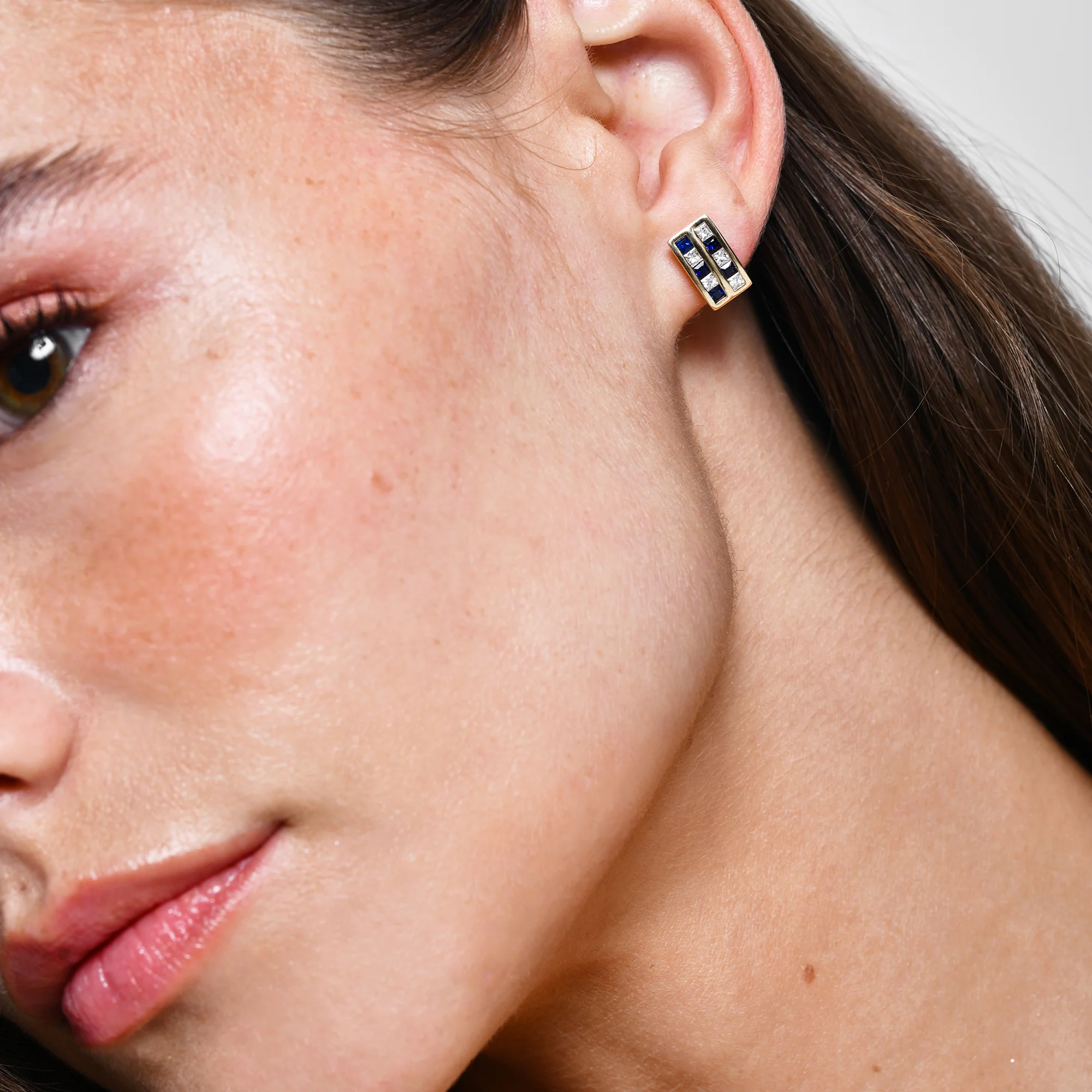 14k Princess Cut Sapphire and Diamond Stud Earrings - Image 3