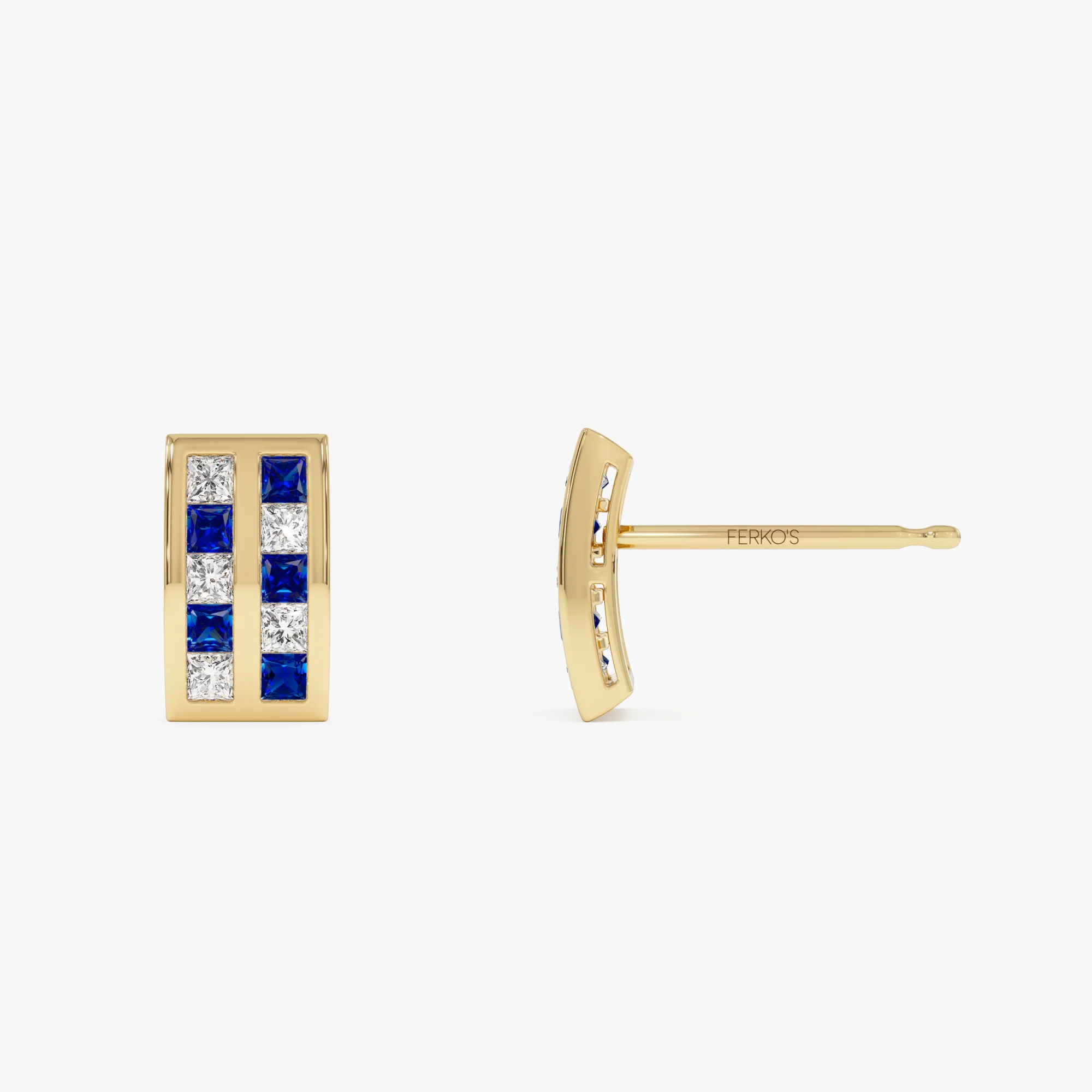 14k Princess Cut Sapphire and Diamond Stud Earrings - Image 4