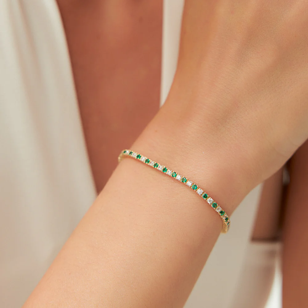 14k Prong Setting Diamond and Emerald Tennis Bracelet - Image 4