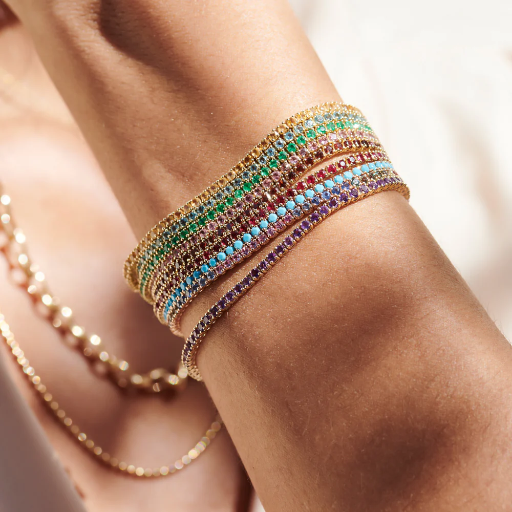 14k Prong Setting Diamond and Multi-Color Sapphire Tennis Bracelet - Image 5