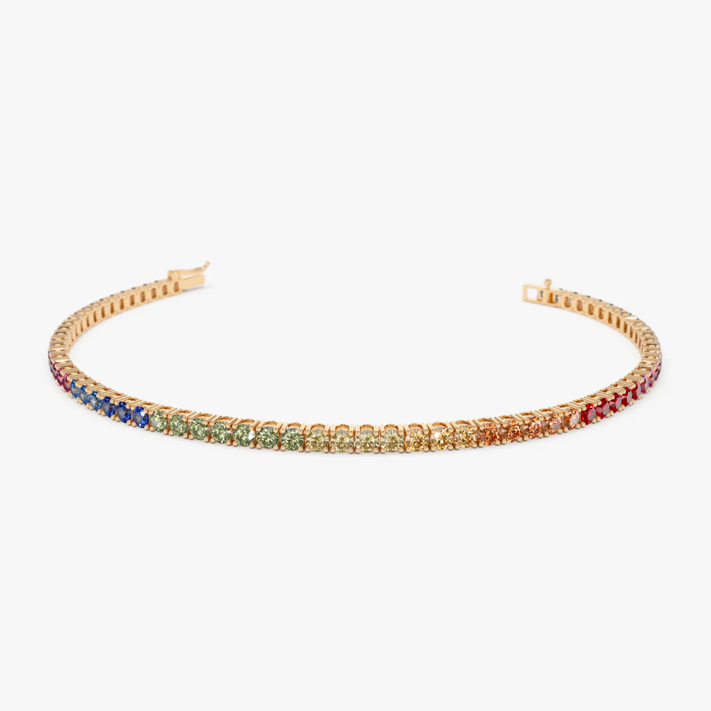 14k Prong Setting Diamond and Multi-Color Sapphire Tennis Bracelet - Image 7