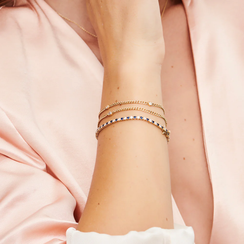 14k Prong Setting Diamond and Sapphire Tennis Bracelet - Image 3
