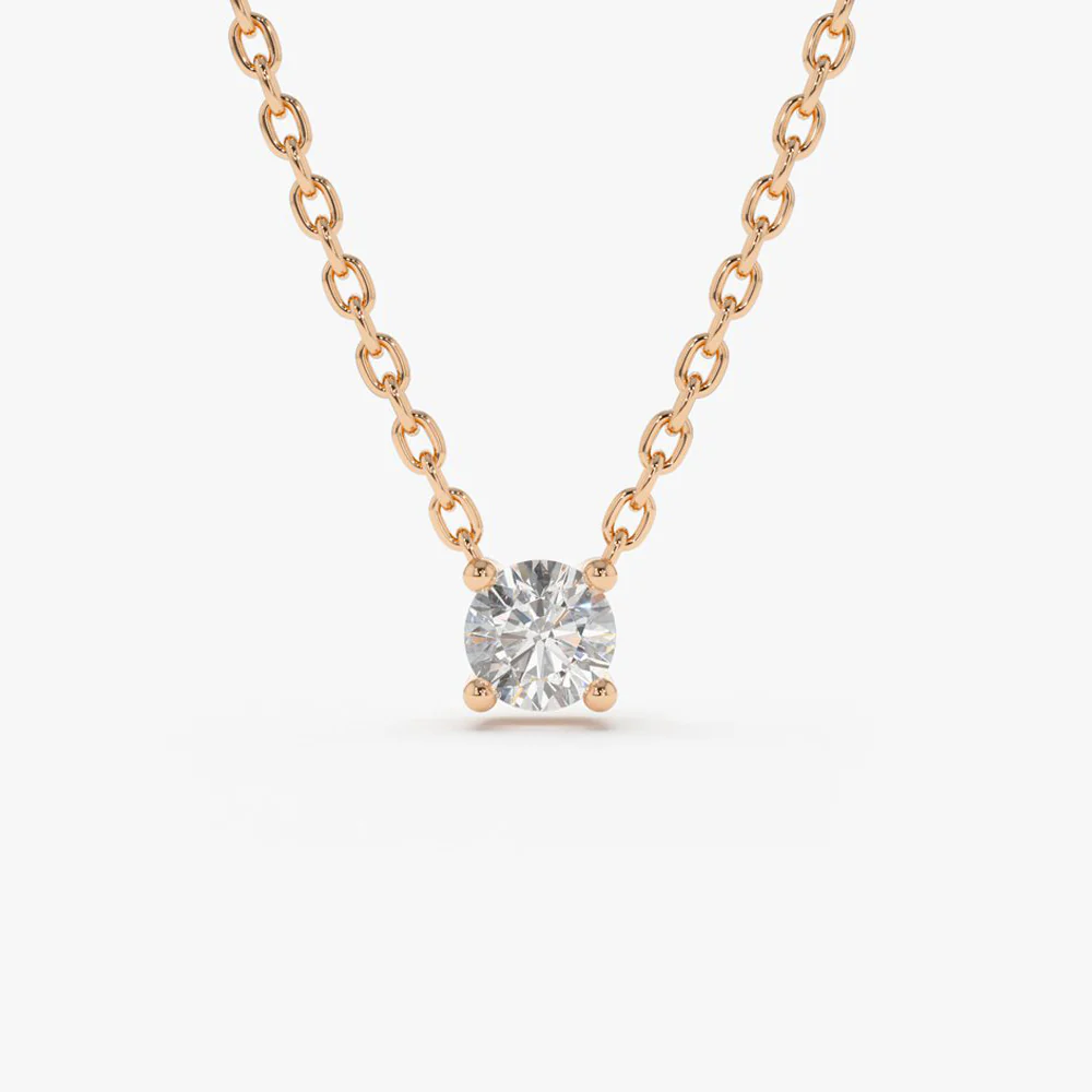 14K Gold Prong Setting Diamond Solitaire Necklace - Image 10