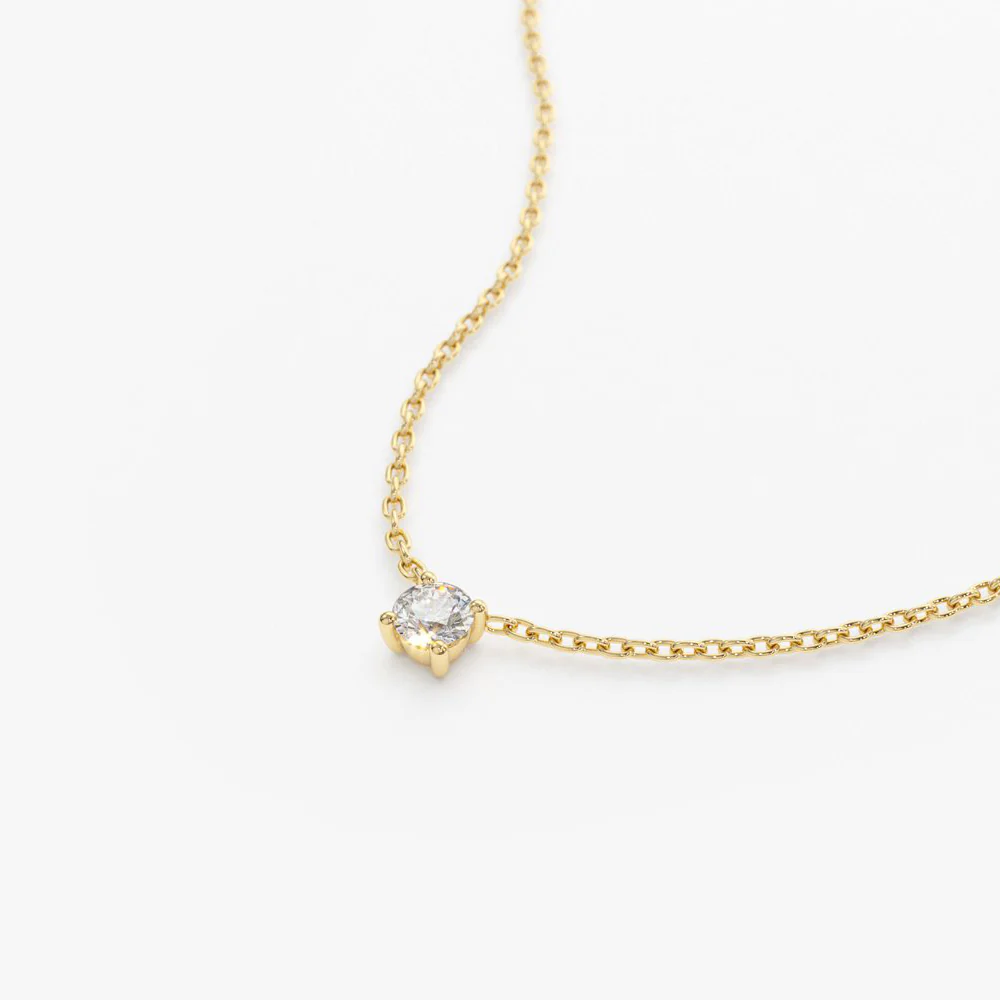 14K Gold Prong Setting Diamond Solitaire Necklace - Image 12