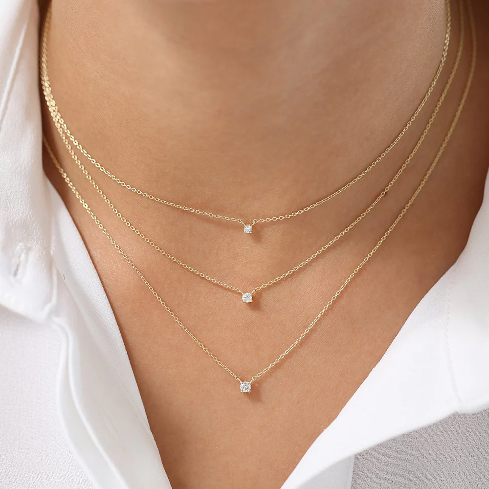 14K Gold Prong Setting Diamond Solitaire Necklace - Image 4