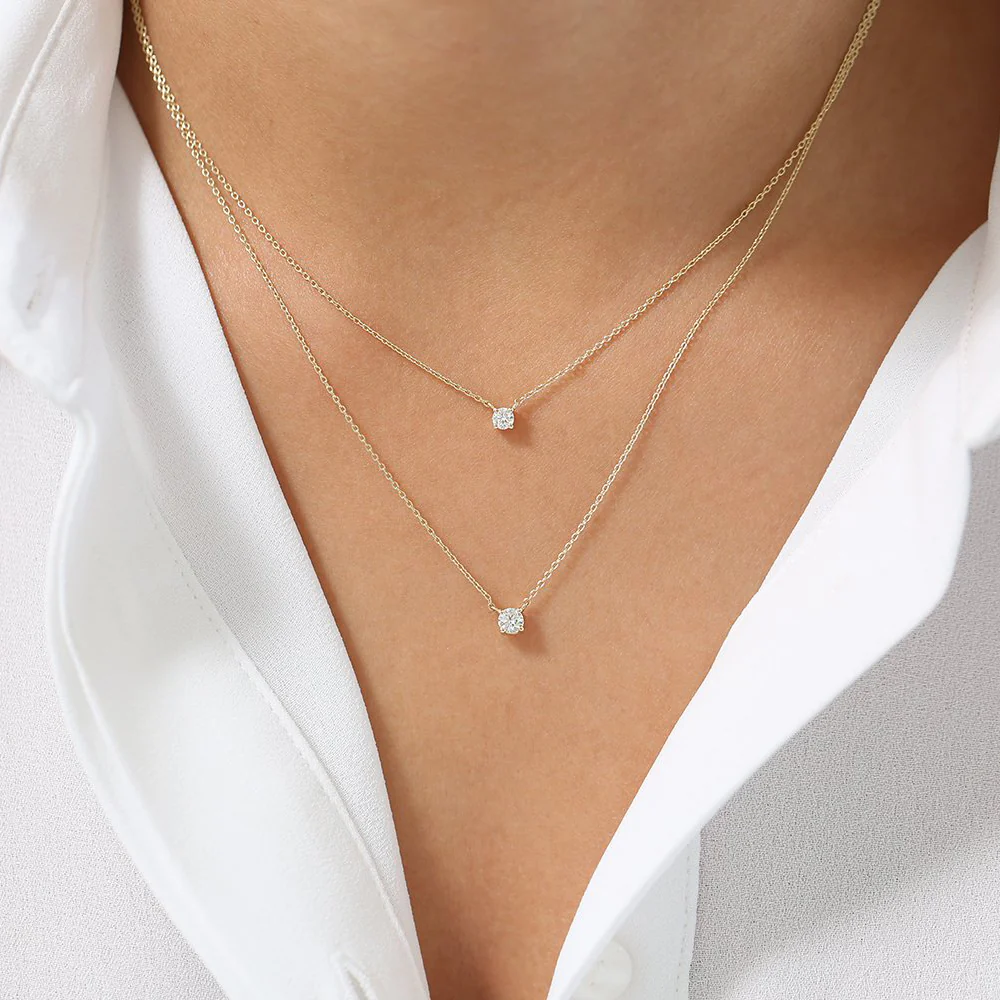 14K Gold Prong Setting Diamond Solitaire Necklace - Image 6