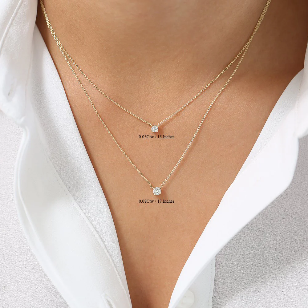 14K Gold Prong Setting Diamond Solitaire Necklace - Image 7