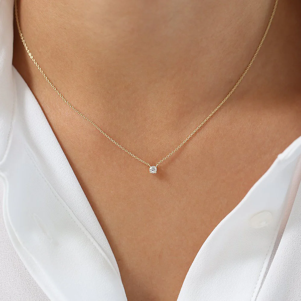 14K Gold Prong Setting Diamond Solitaire Necklace - Image 8