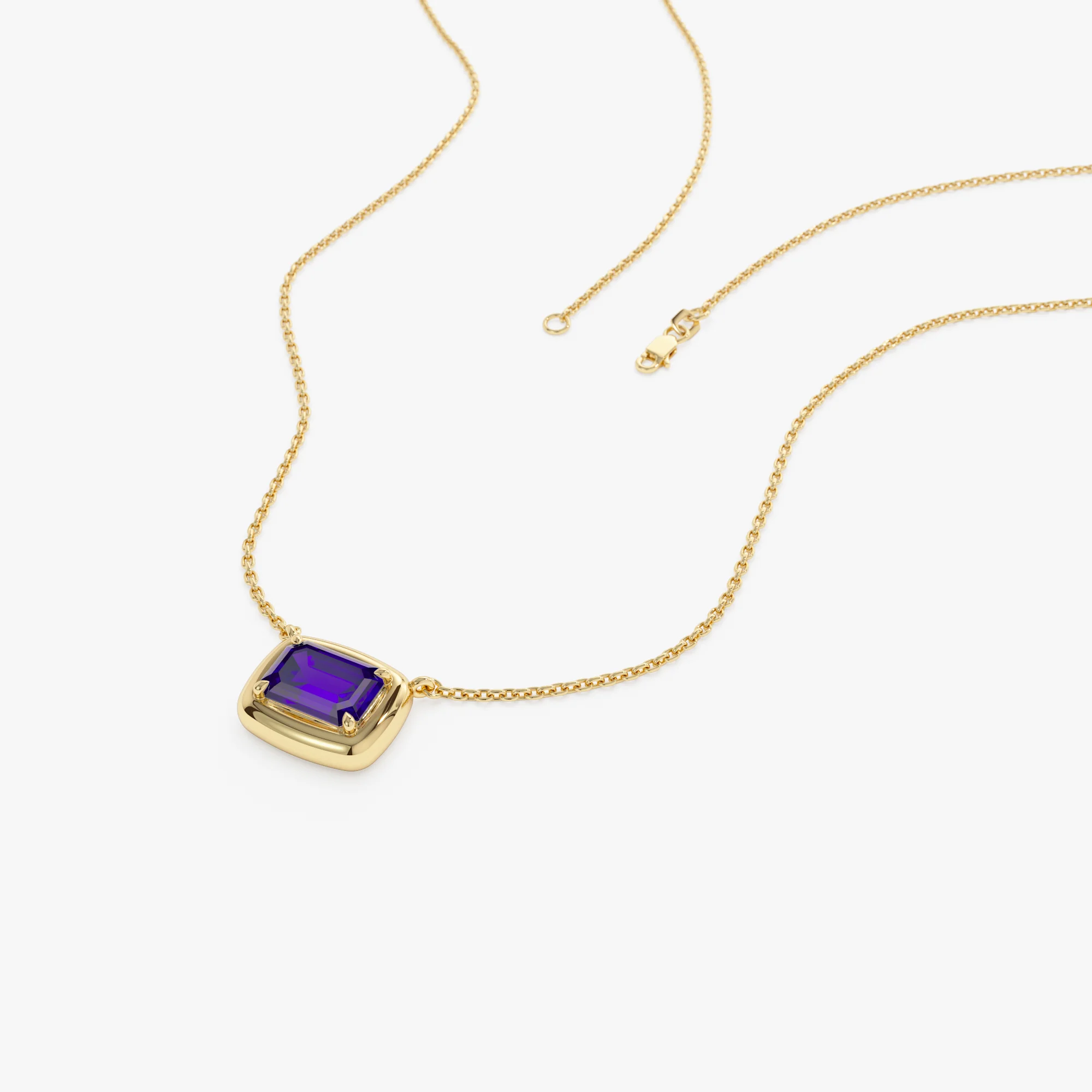 14K Prong Setting Emerald Cut Amethyst Necklace - Image 6