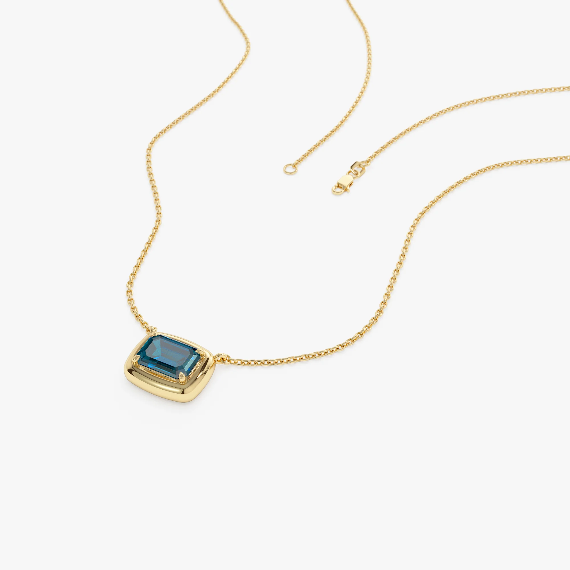 14K Prong Setting Emerald Cut London Blue Topaz Necklace - Image 4