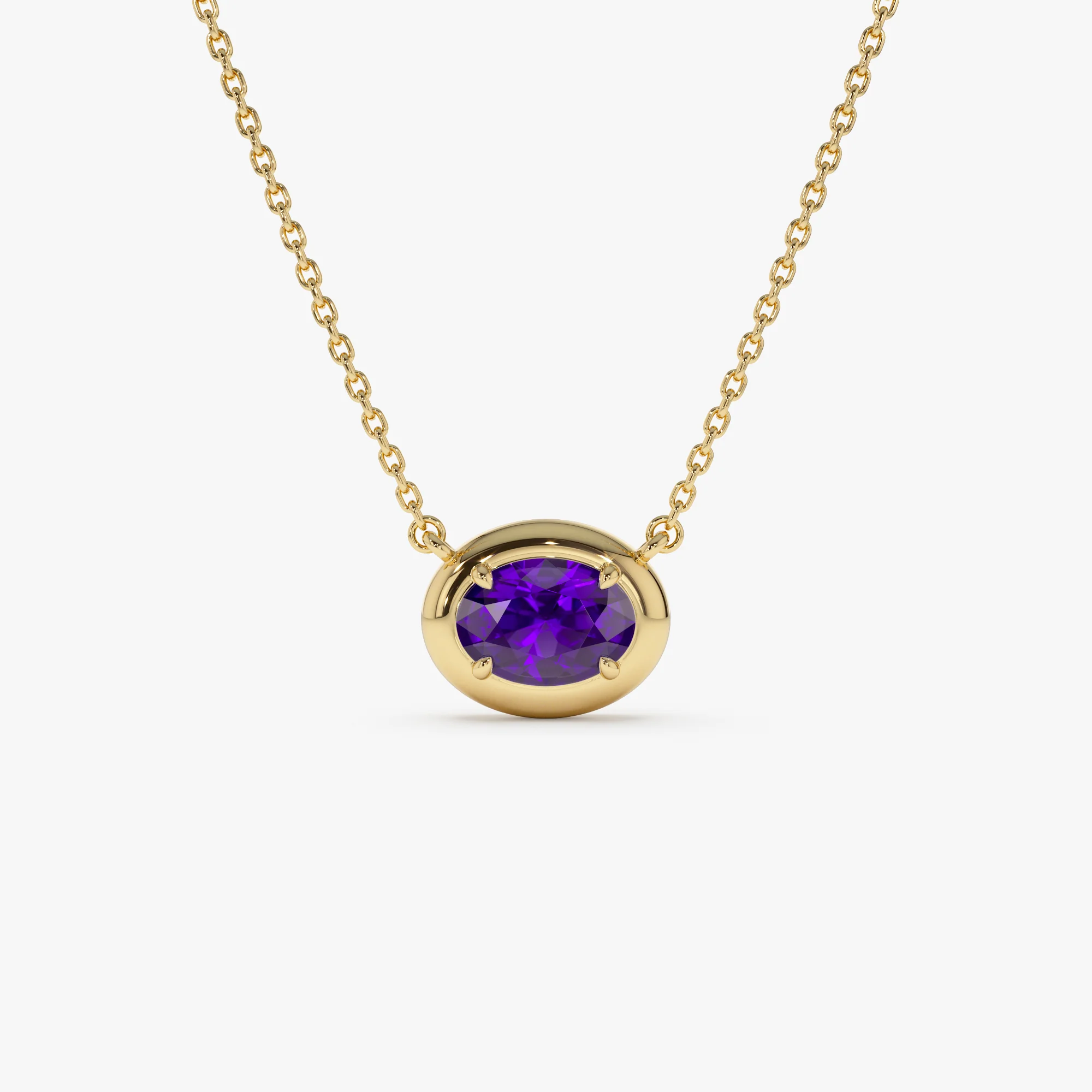 14K Prong Setting Oval Shaped Amethyst Necklace