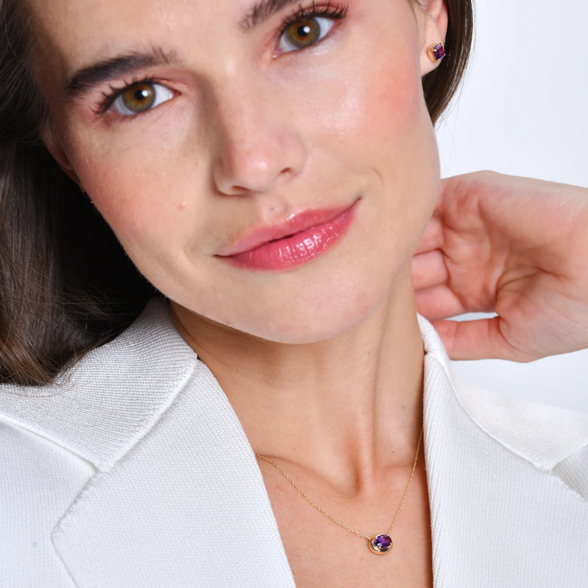 14K Prong Setting Oval Shaped Amethyst Necklace - Image 3