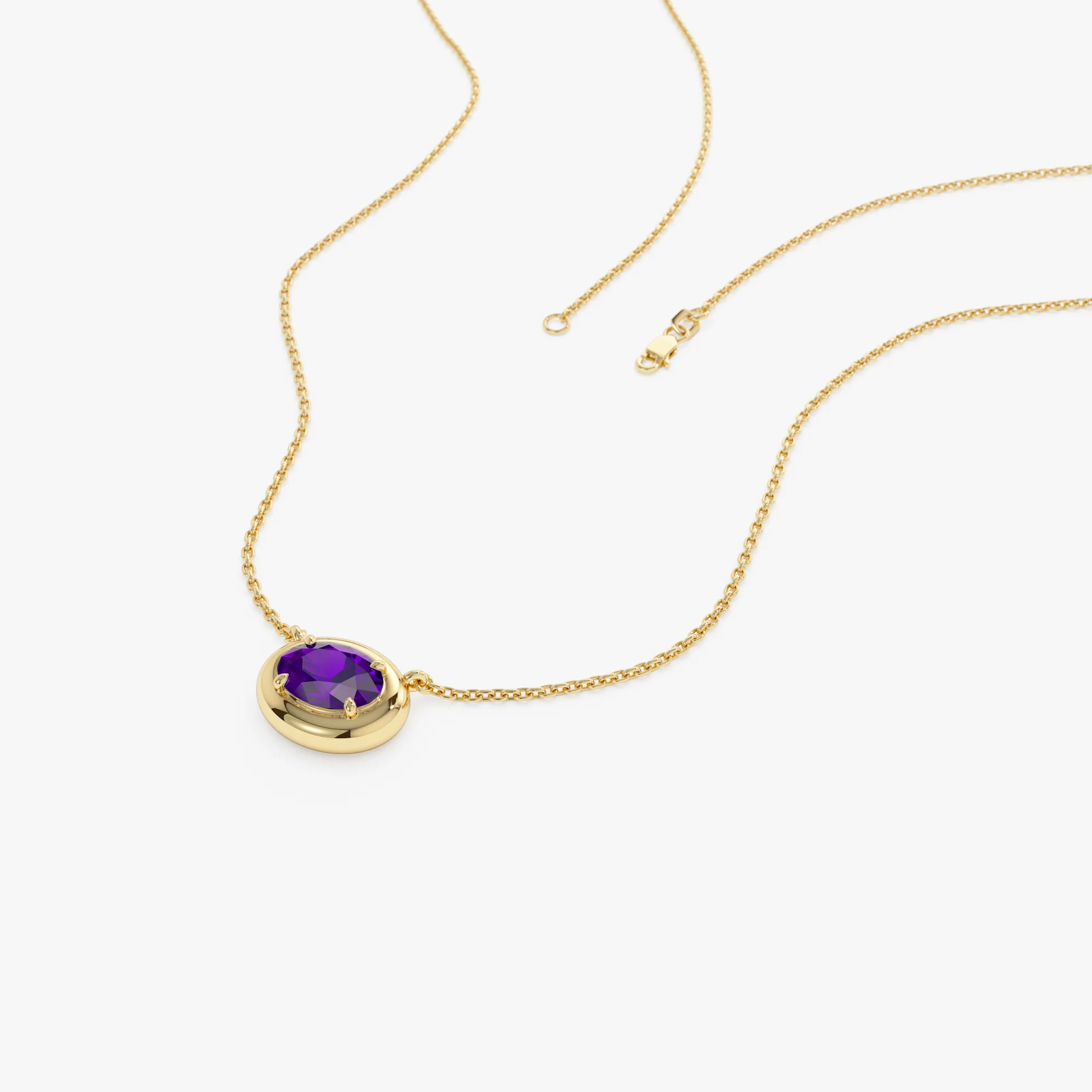 14K Prong Setting Oval Shaped Amethyst Necklace - Image 5