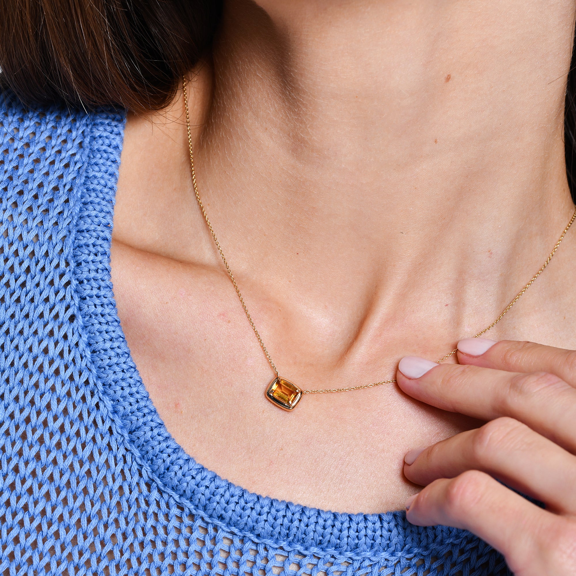 14K Prong Setting Oval Shaped Citrine Necklace - Image 2