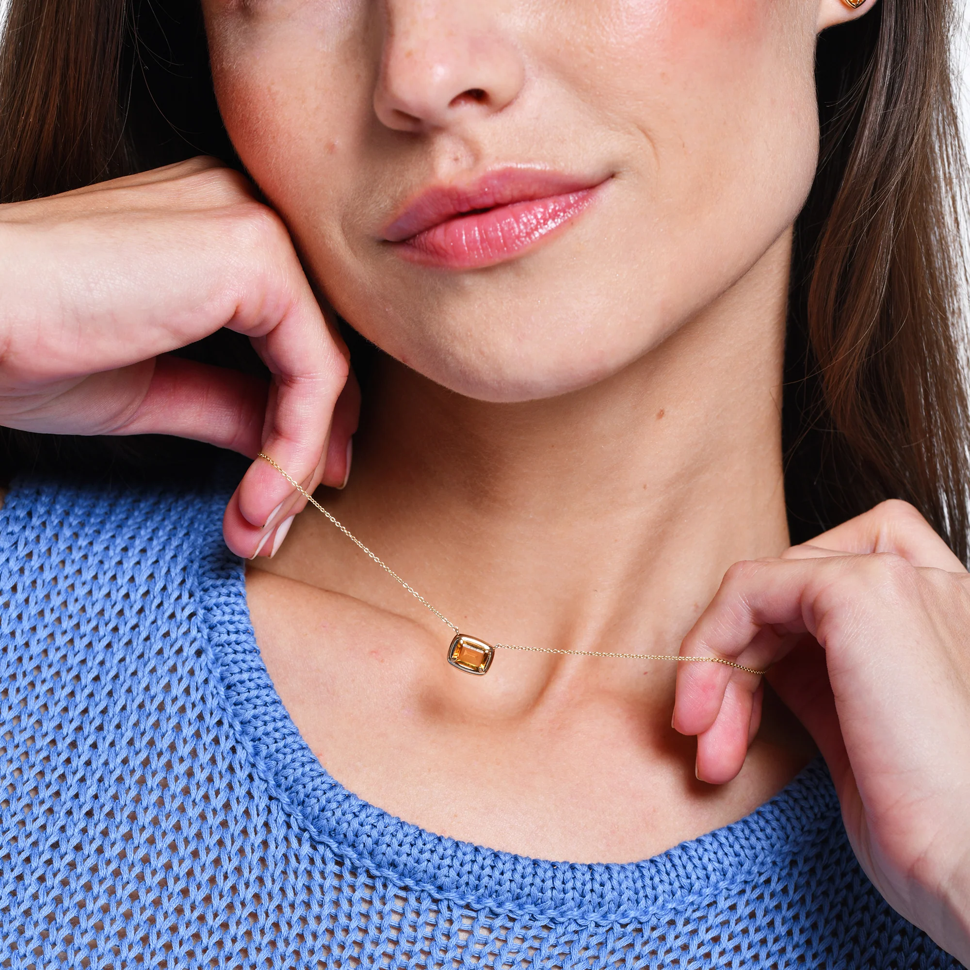 14K Prong Setting Oval Shaped Citrine Necklace - Image 4
