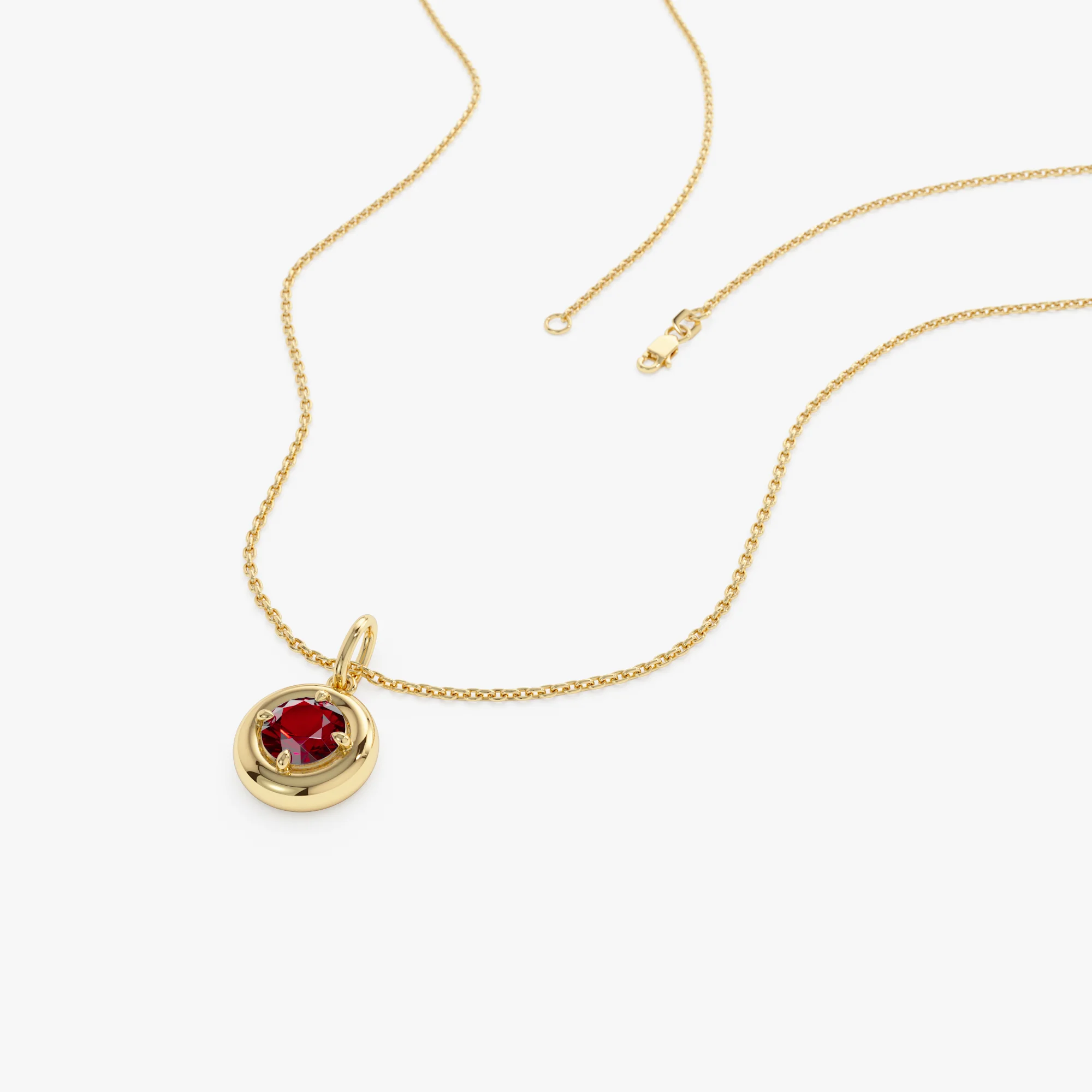 14K Prong Setting Round Garnet Charm Necklace - Image 2