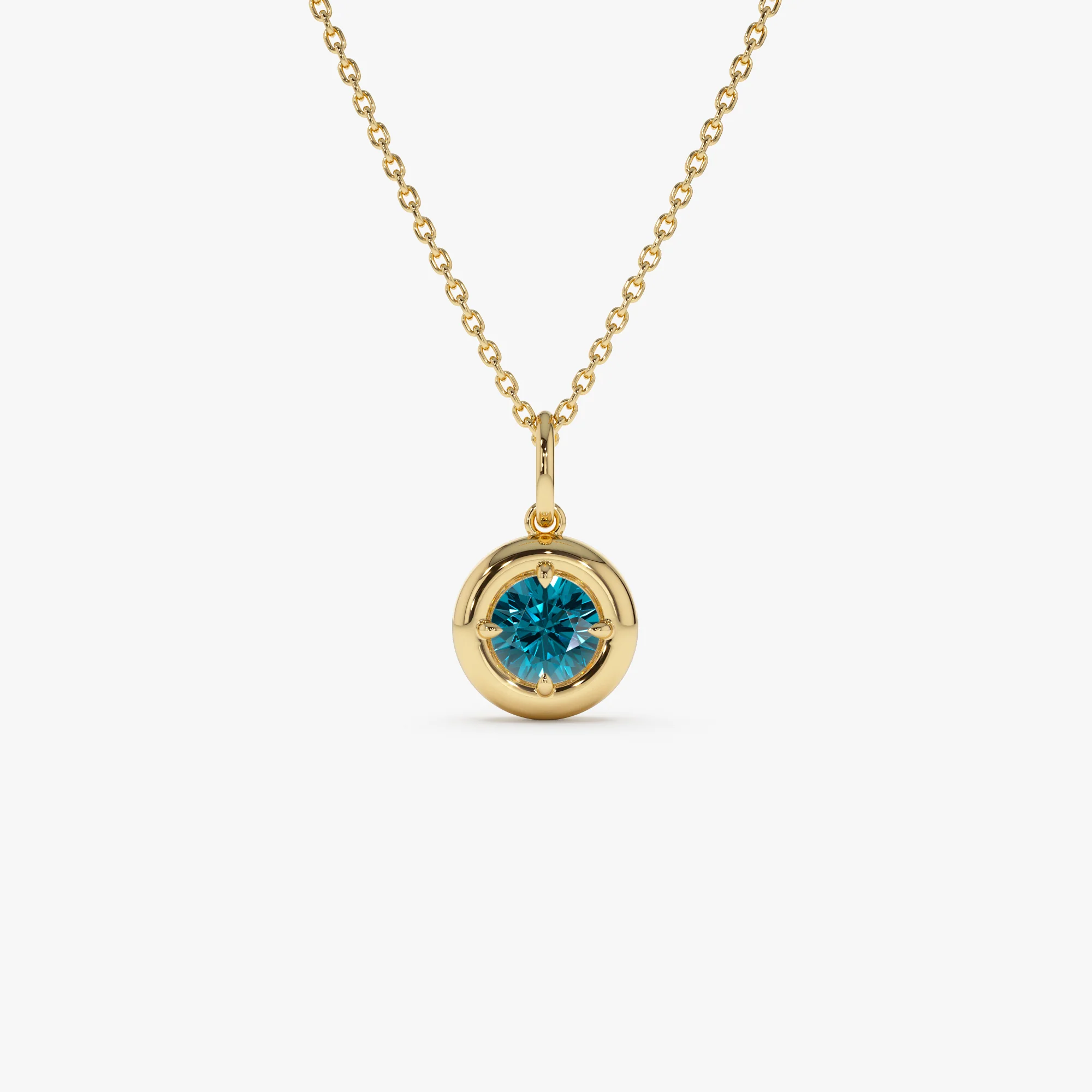 14K Prong Setting Round London Blue Charm Necklace