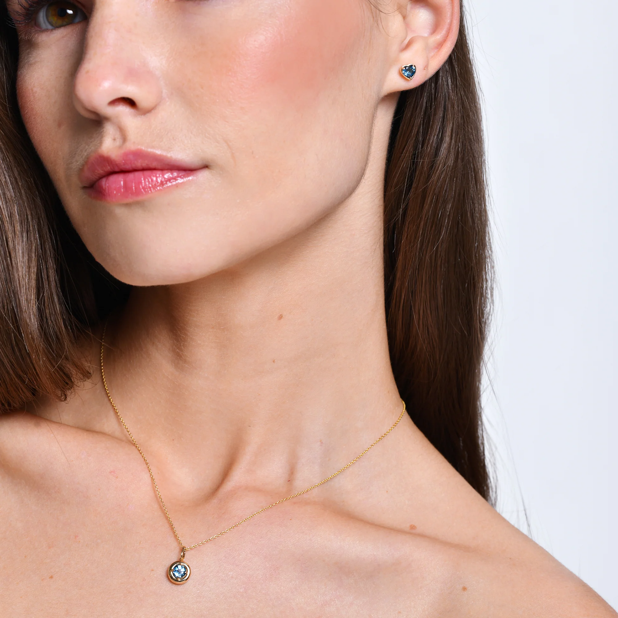 14K Prong Setting Round London Blue Charm Necklace - Image 2