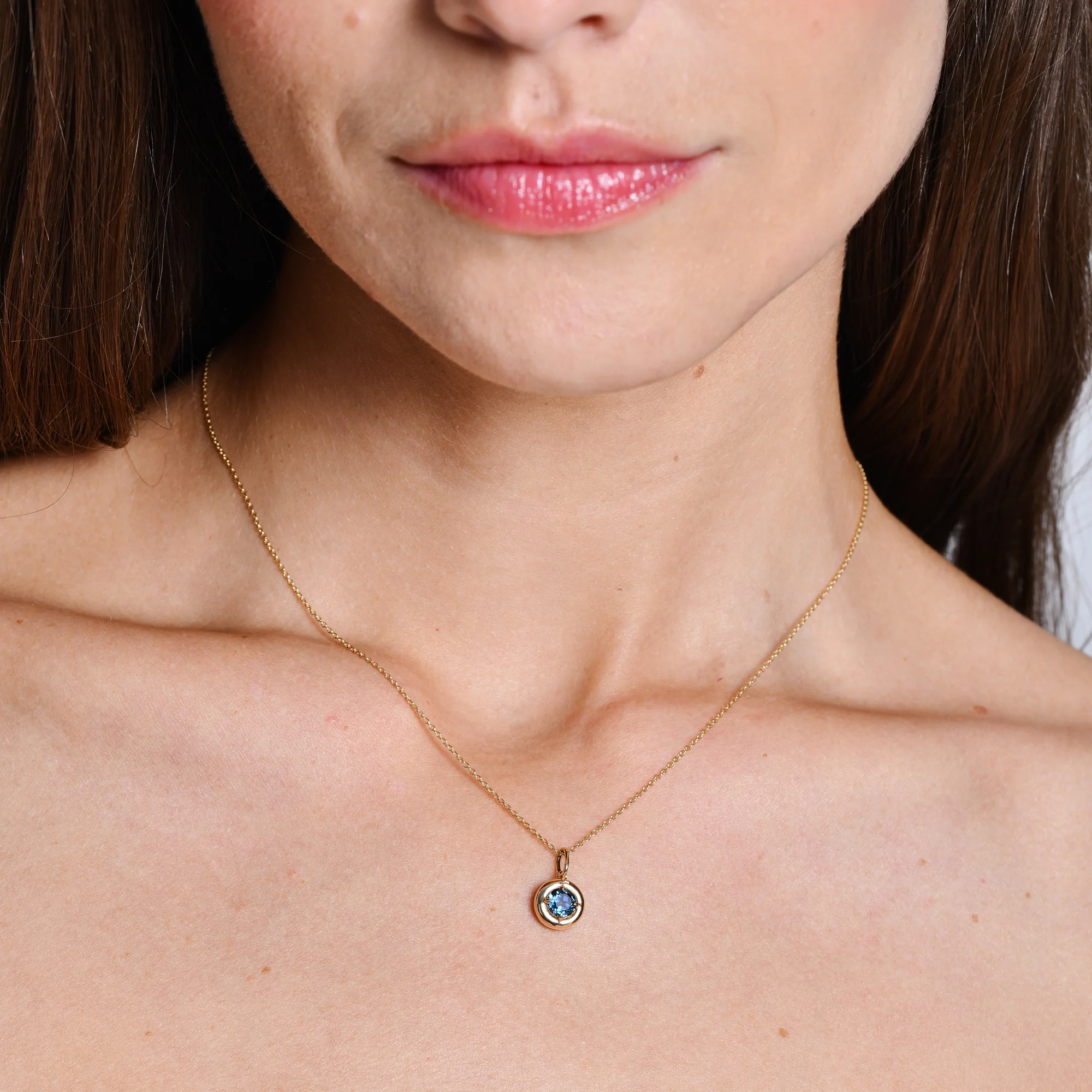 14K Prong Setting Round London Blue Charm Necklace - Image 3