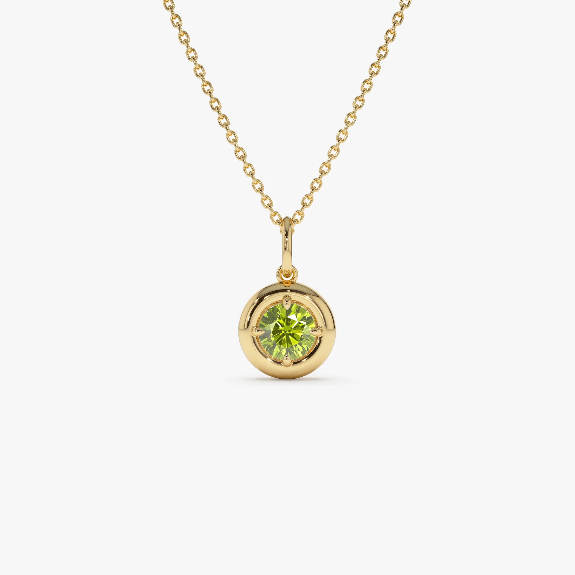 14K Prong Setting Round Peridot Charm Necklace