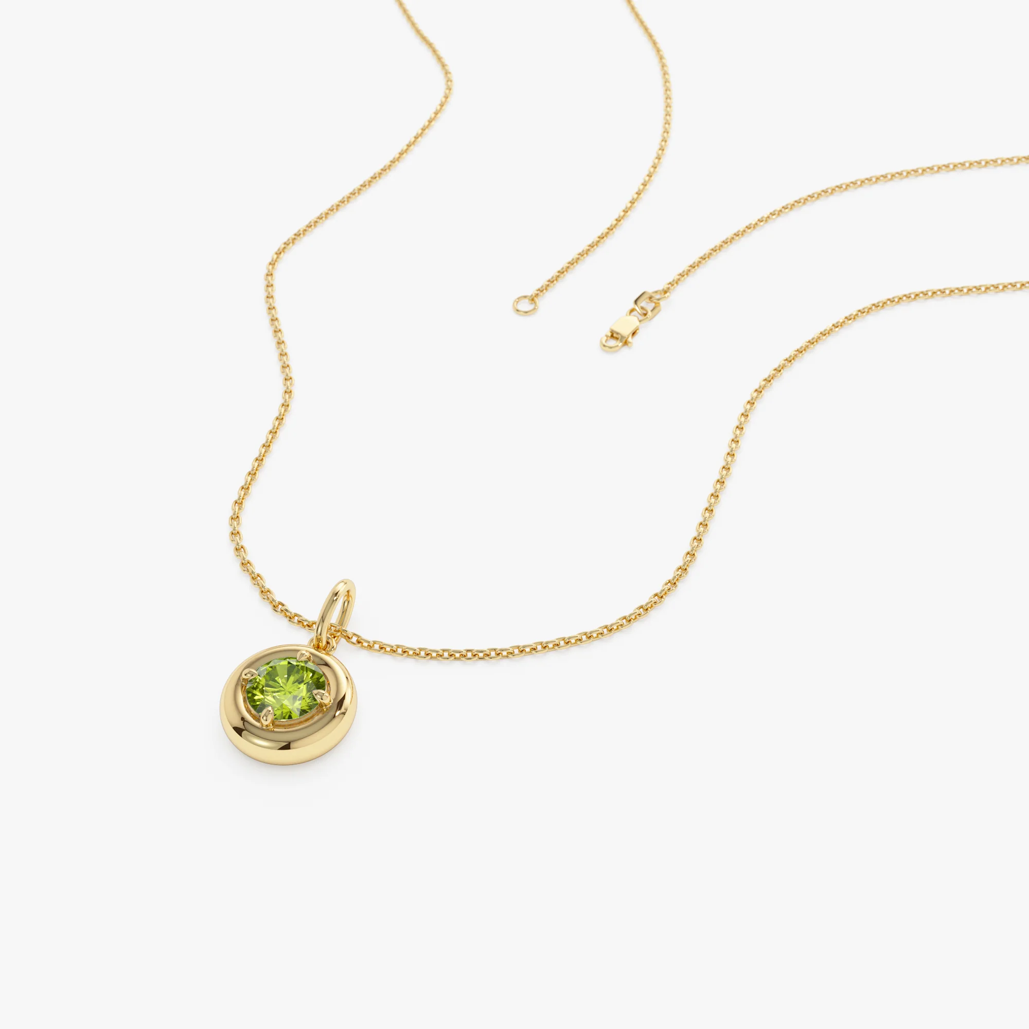 14K Prong Setting Round Peridot Charm Necklace - Image 2