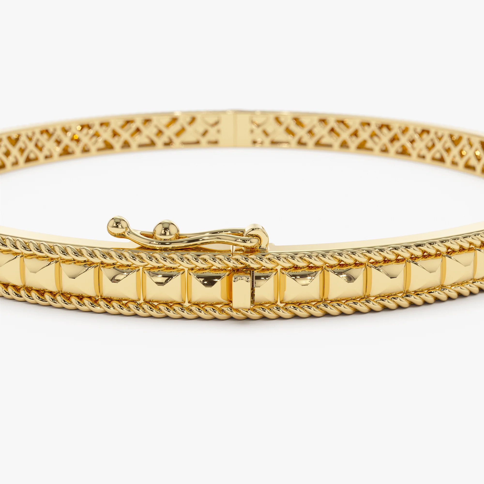 14k Pyramid Gold Bangle Bracelet - Image 8