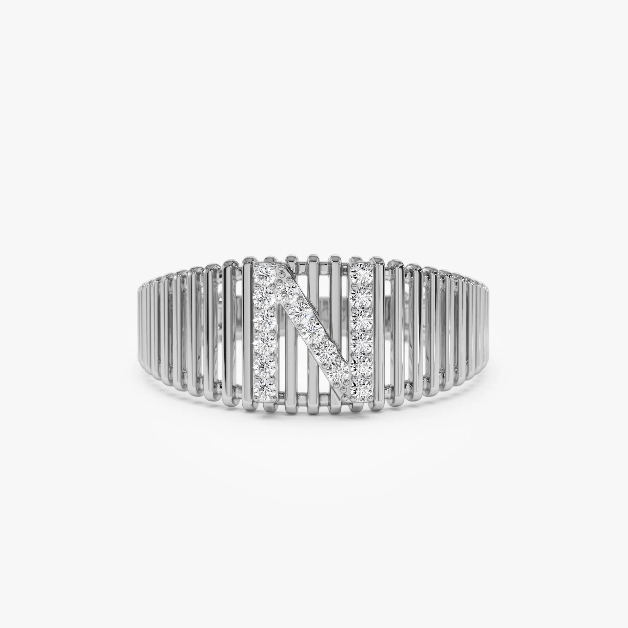 14k Ribed Cage Diamond Initial Ring - Image 6