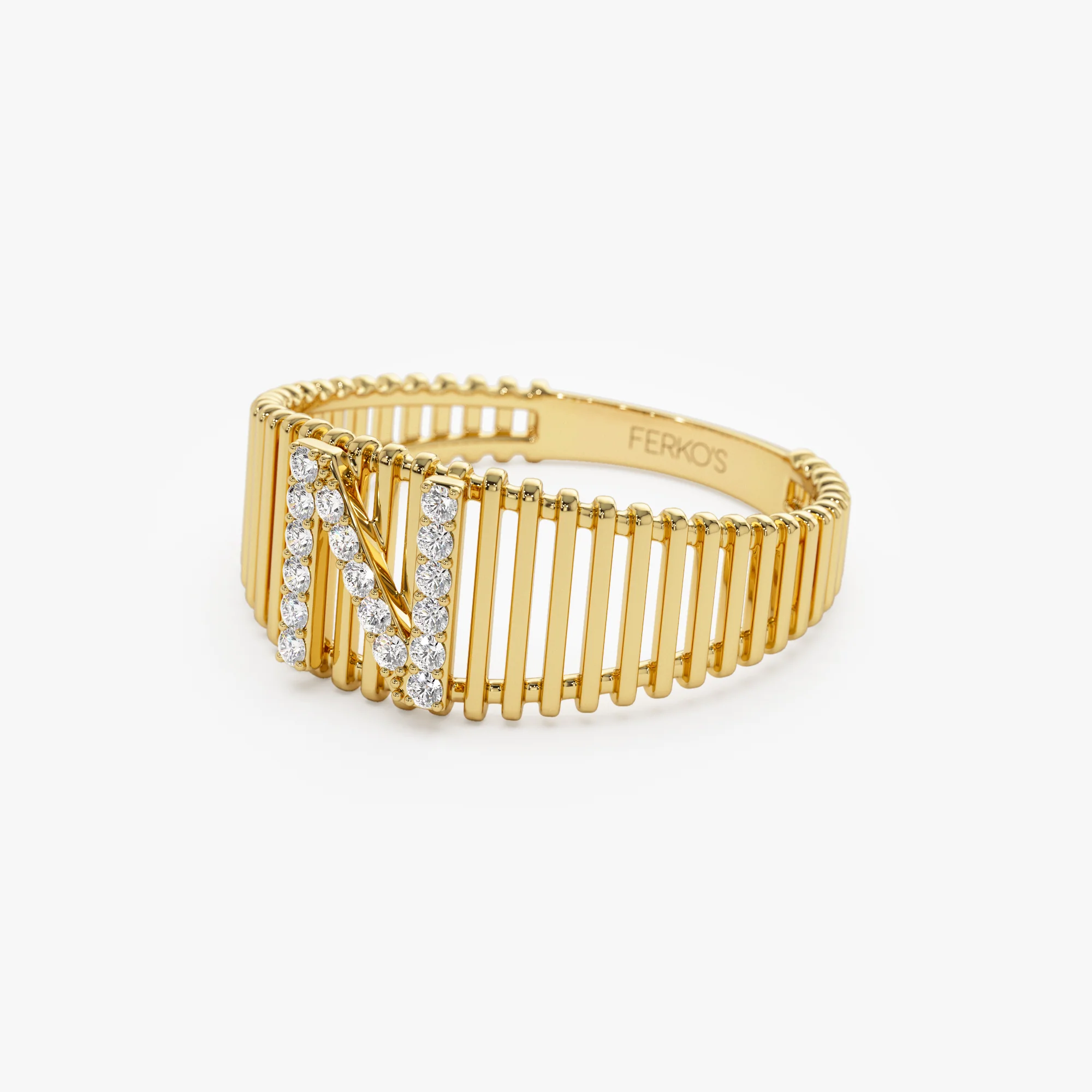 14k Ribed Cage Diamond Initial Ring - Image 7