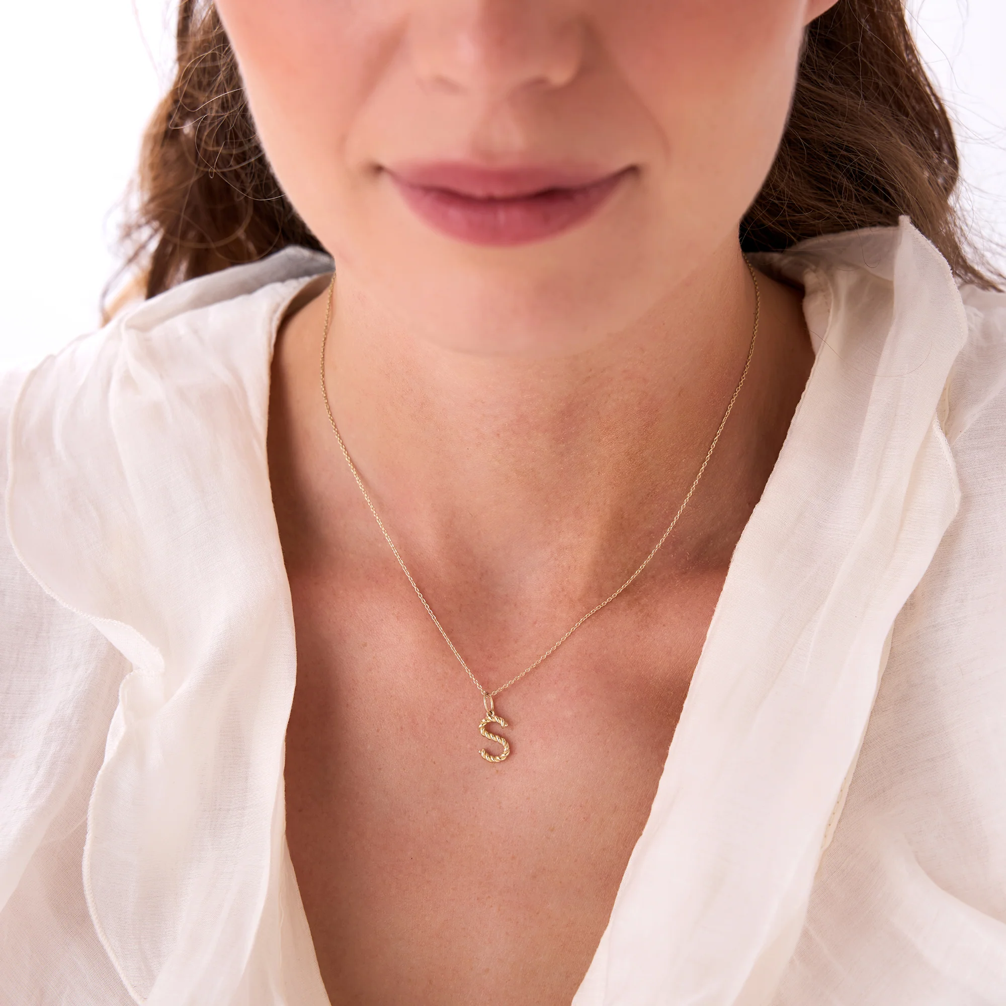 14K Rope Initial Pendant Necklace - Image 5