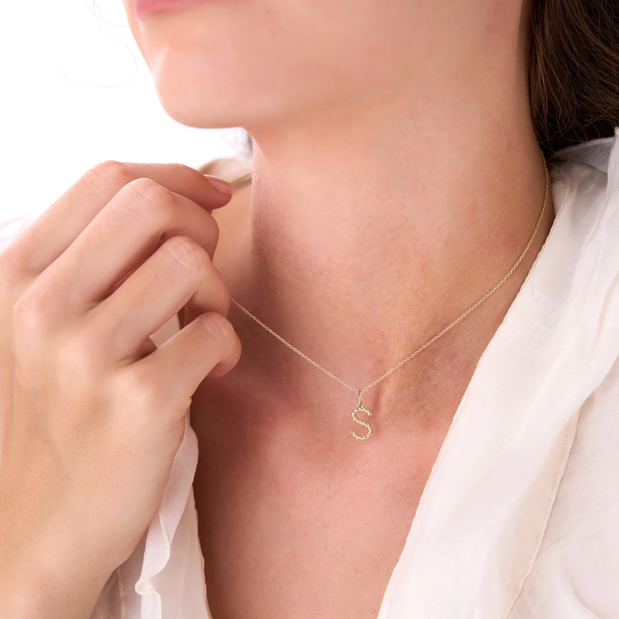 14K Rope Initial Pendant Necklace - Image 6