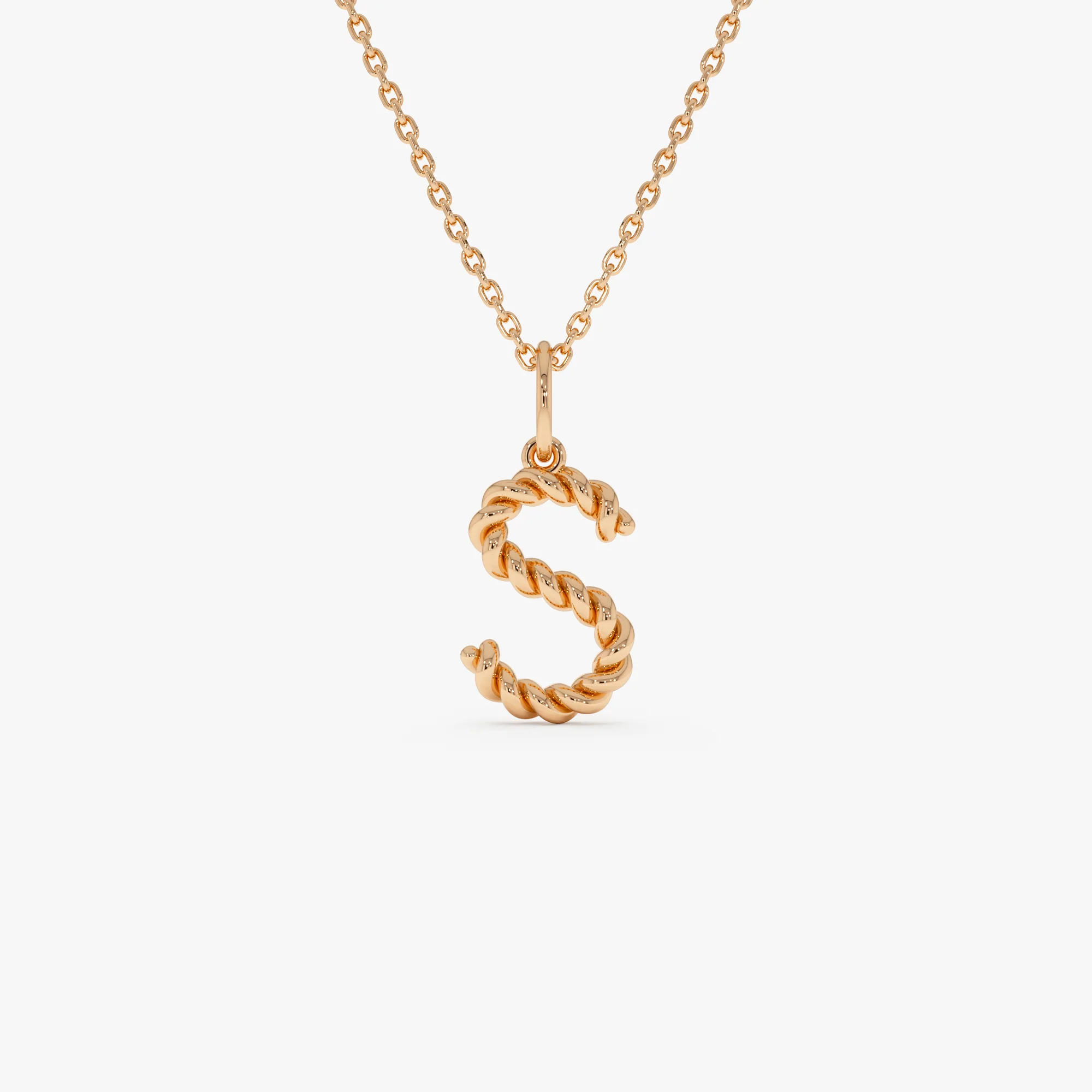 14K Rope Initial Pendant Necklace - Image 7