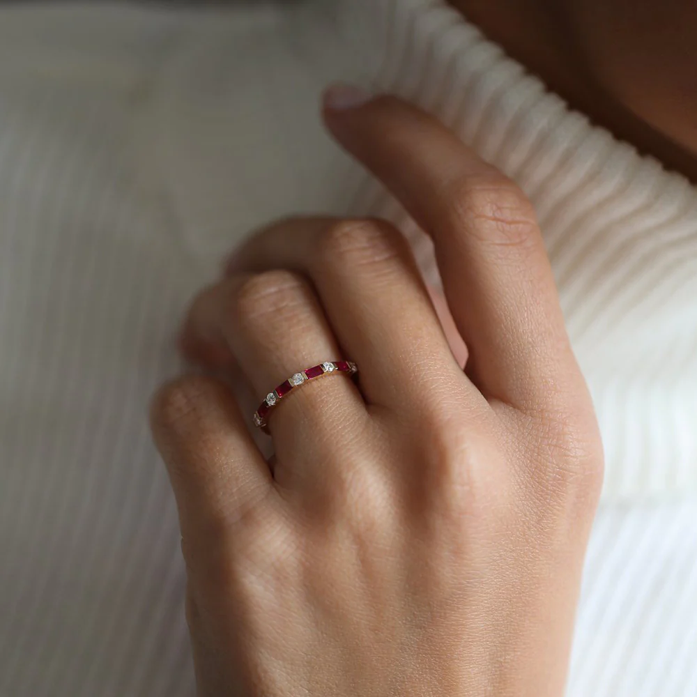 14k Ruby Baguette and Diamond Stackable Wedding Ring - Image 4