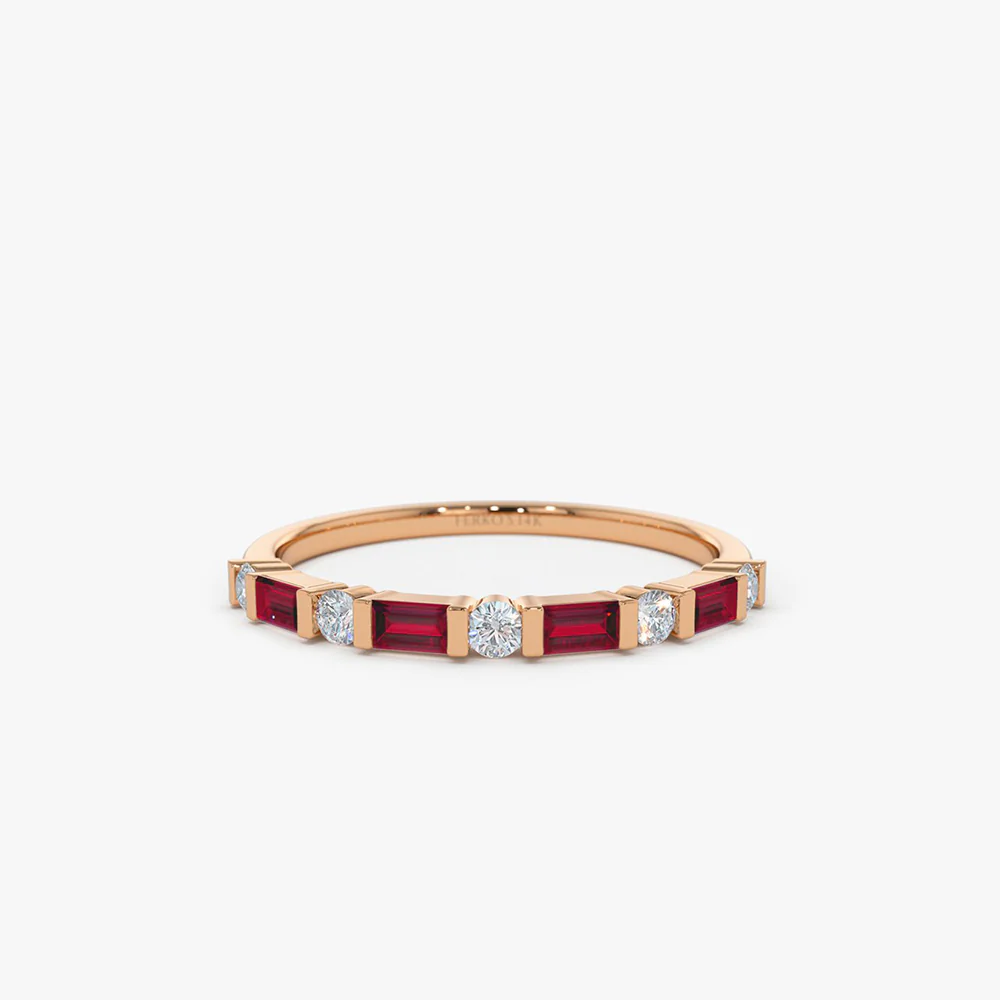 14k Ruby Baguette and Diamond Stackable Wedding Ring - Image 5