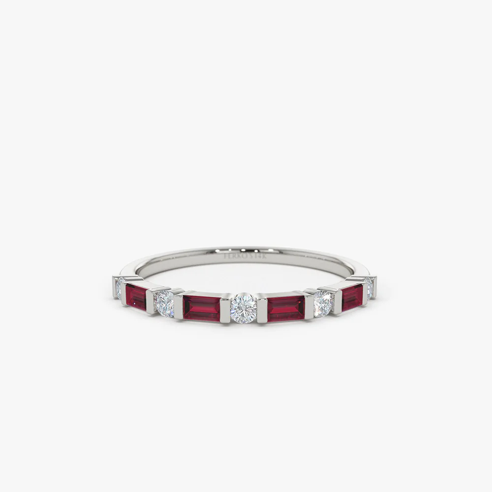 14k Ruby Baguette and Diamond Stackable Wedding Ring - Image 6