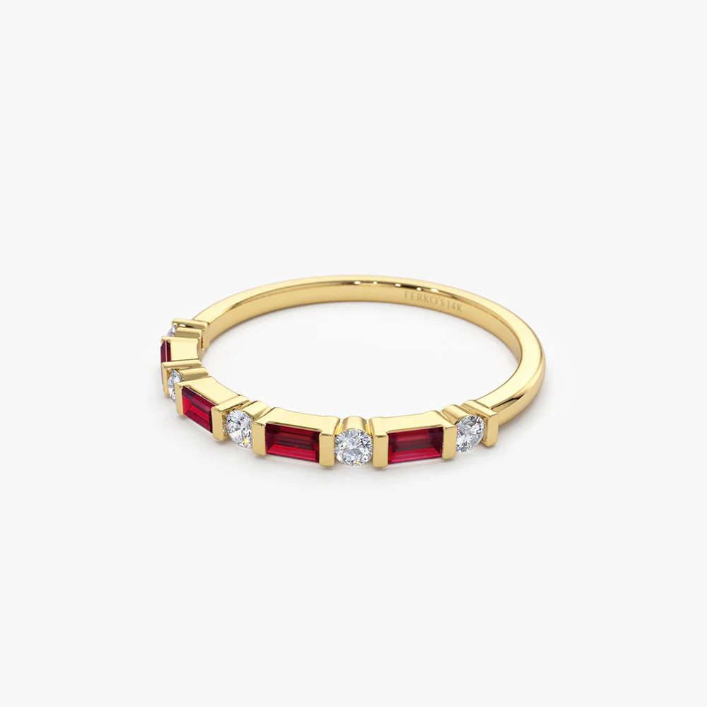 14k Ruby Baguette and Diamond Stackable Wedding Ring - Image 7
