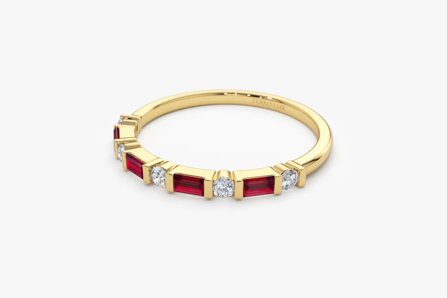 14k Ruby Baguette and Diamond Stackable Wedding Ring - Image 8