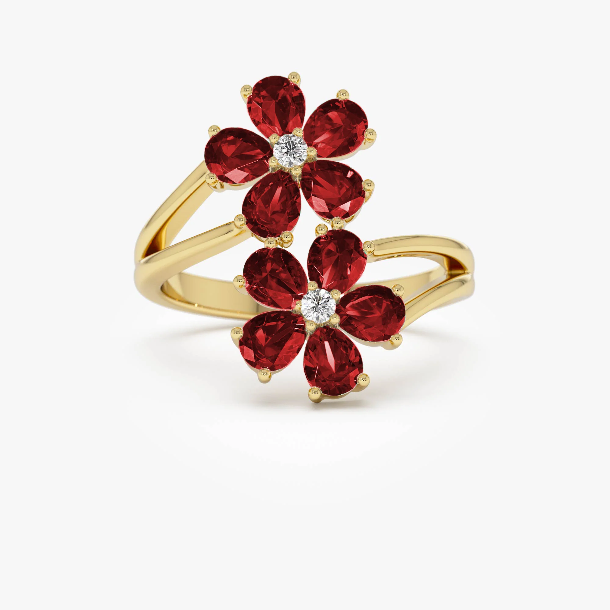 14k Ruby Flower Diamond Accent Ring
