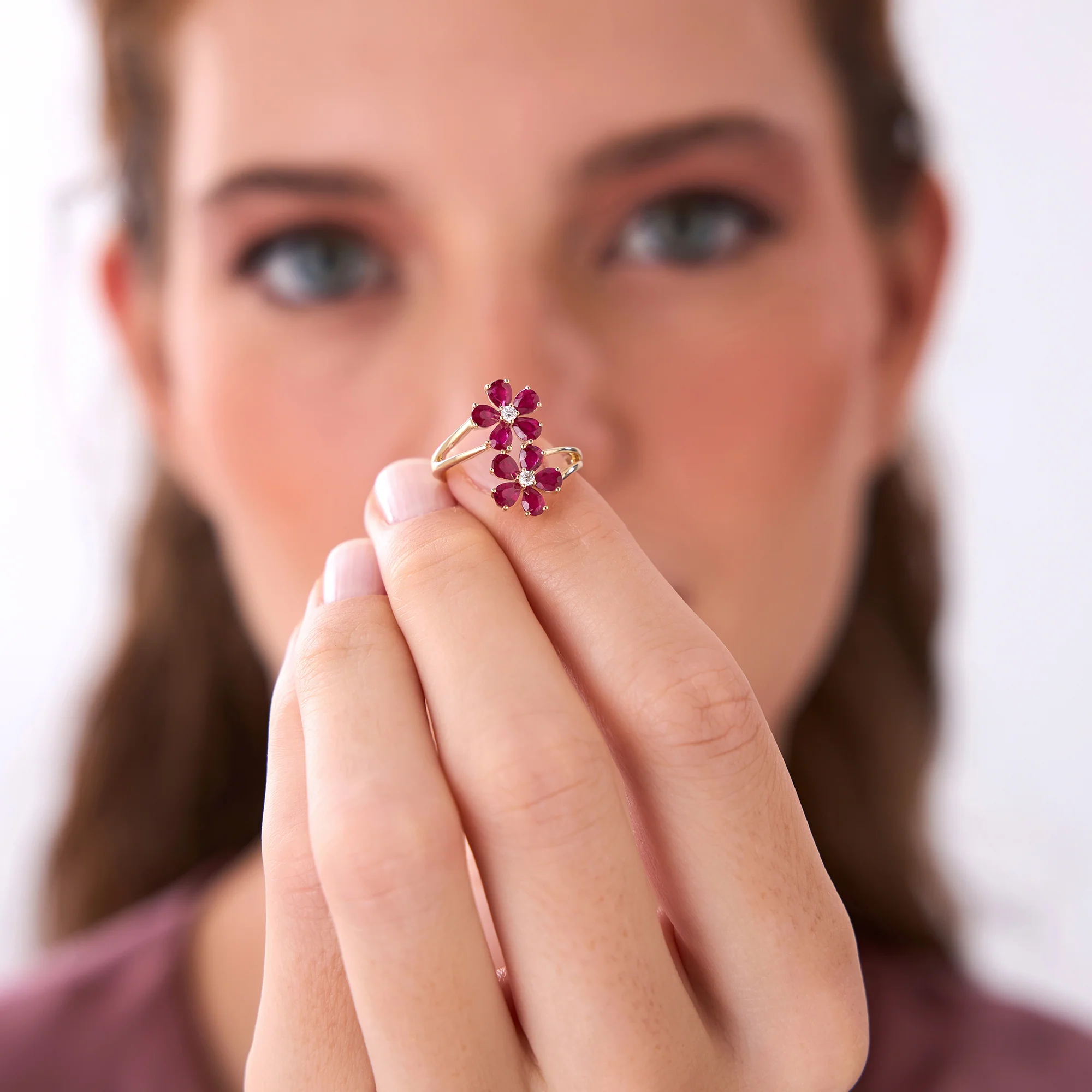 14k Ruby Flower Diamond Accent Ring - Image 2